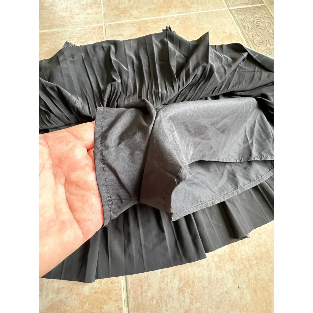Zara Black faux‎ leather pleated skort skirt size S
